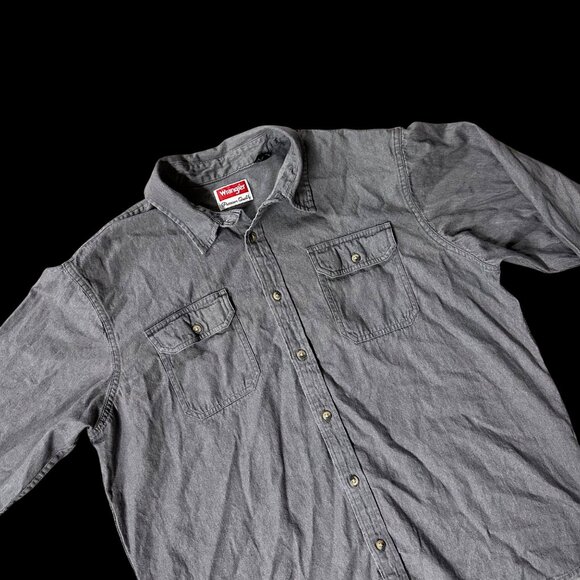 Wrangler Long Sleeve Shirt Mens Large Cotton Casual Button Up Gray Pockets - Picture 1 of 7